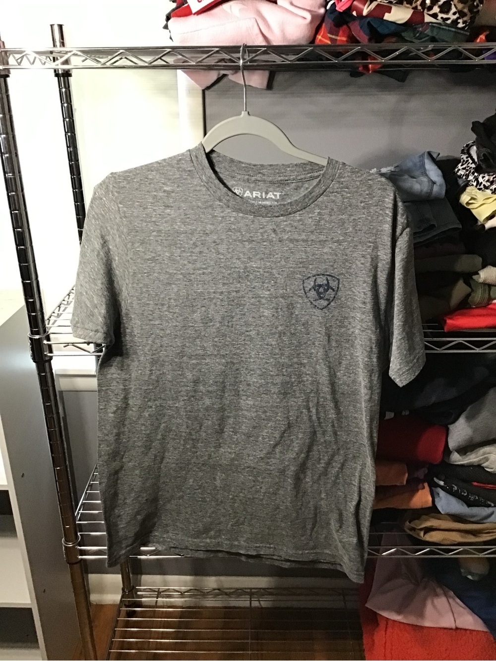 Ariat Heather Gray Short Sleeve Crew Tee with Chest Shield Logo
